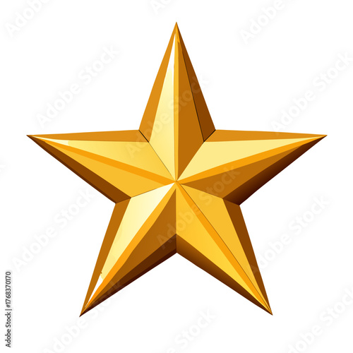 A three-dimensional golden star with five points, featuring geometric facets and shading that creates depth and dimension