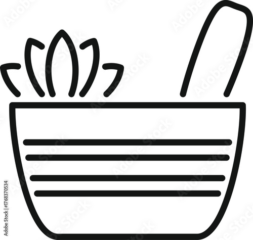 Potted succulent plant with a gardening tool for transplanting in a simple black and white design