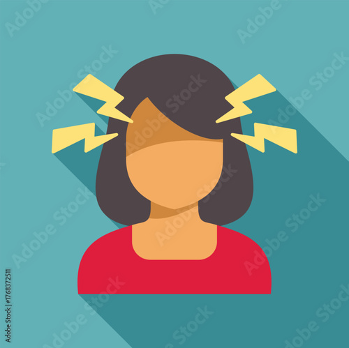 Woman suffering from a headache with lightning bolts surrounding her head, depicting a migraine or severe head pain