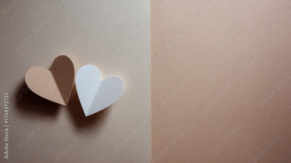 Fototapeta premium Two Simple Heart Shapes in Neutral Tones on a Subtle Textured Background for Love and Affection Themes