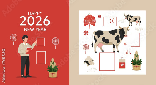 Auspicious year of the ox celebration in 2026 with traditional decorations and lucky symbols