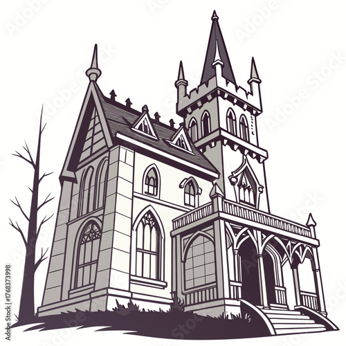 Illustration of a spooky haunted house