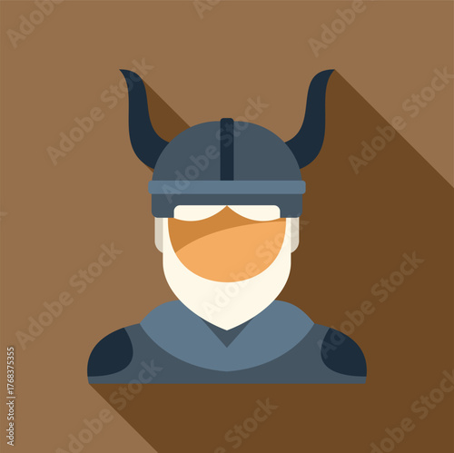 Illustration featuring a viking warrior wearing a horned helmet and sporting a long white beard, depicted in a flat design style