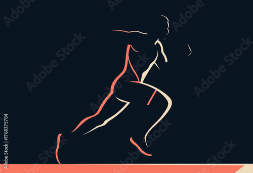 Running man silhouette, minimalist athletic design, vibrant teal background, isolated