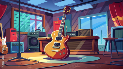 Very beautiful, guitar with copy space, featuring a sleek instrument body, strings, and elegant design, set against a clean background ideal for text, branding, or creative music-related composition.