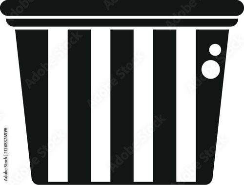 Classic design black and white striped popcorn bucket, ready for a cinematic treat