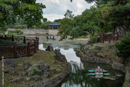 Pond Maintenance Crew in a Traditional Jeonju Park