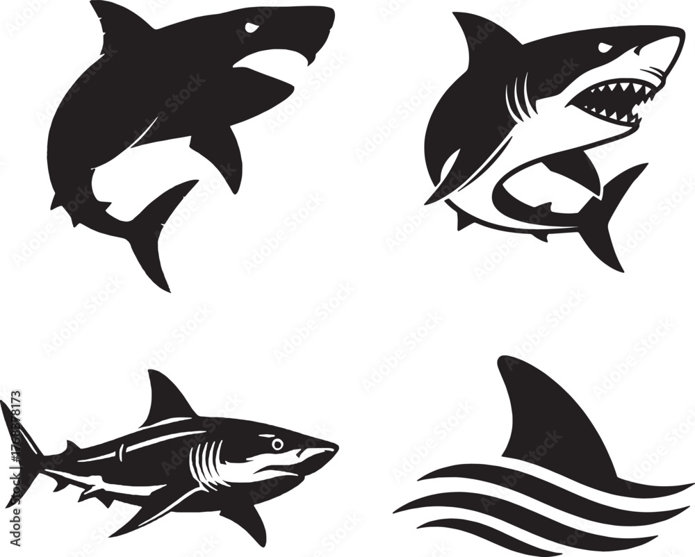 Fototapeta premium Shark silhouette set