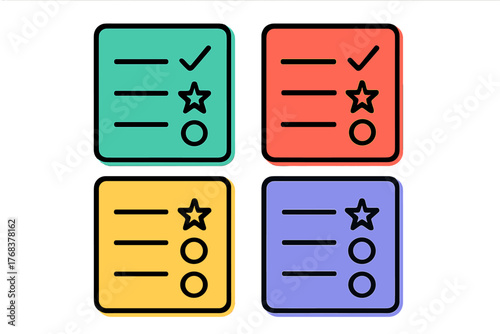 Four colorful checklist icons representing task management, priority rating, and selection options