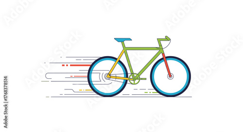Stylized bicycle illustration with motion lines suggesting speed on a white background