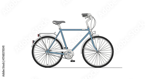 Stylized bicycle illustration with classic blue frame, minimalist design, transportation element