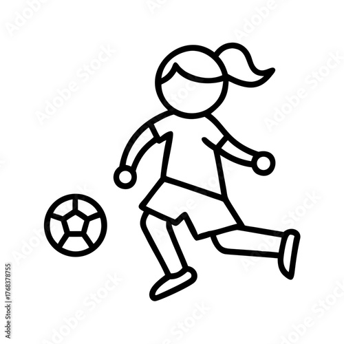 Little girl kicks soccer ball.icon