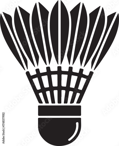 Black silhouette of a badminton shuttlecock with fanned feathers and a solid base sport