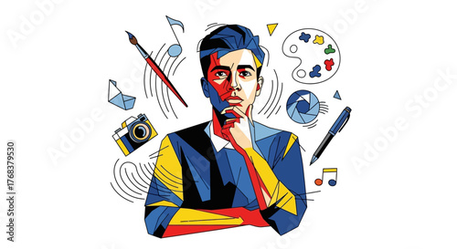 Creative profession illustration showcasing artistry and design thinking through portrait