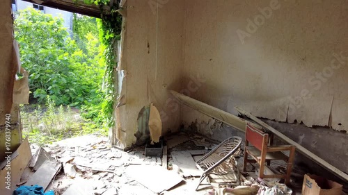 The room interior of the abandoned sanatorium Medea in Tskaltubo spa resort, Georgia