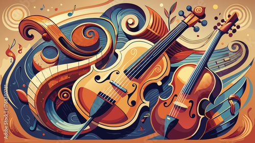 Very beautiful, artistic fiddle-guitar morph, blending classic violin and electric guitar design, showcasing creative musical fusion, elegant curves, strings, and unique instrument craftsmanship for 