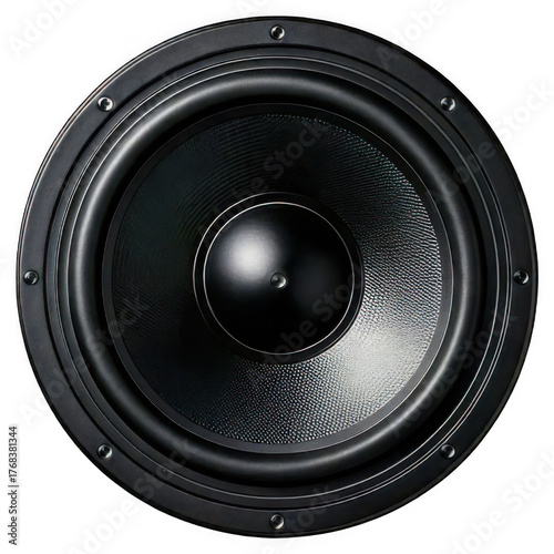 Black round speaker cone isolated on transparent or white background
