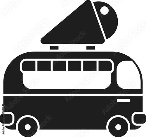Black glyph icon of an ice cream food truck serving frozen desserts