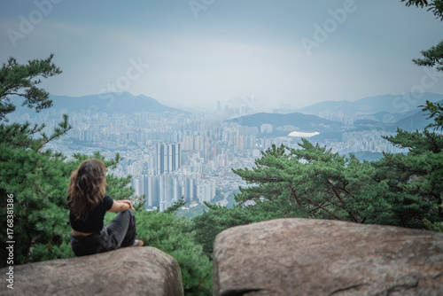 Misty Morning Over Korean Buildings
