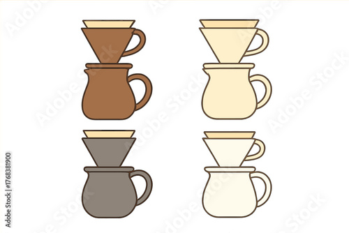 Collection of manual pour-over coffee makers with ceramic drippers and serving pitchers