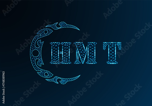 Low poly letter logo HMT design. HMT letter logo low poly vector design on blue color gradient background. HMT logo low poly design