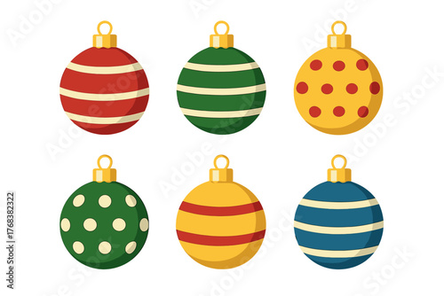 Colorful holiday baubles with various patterns for Christmas decoration