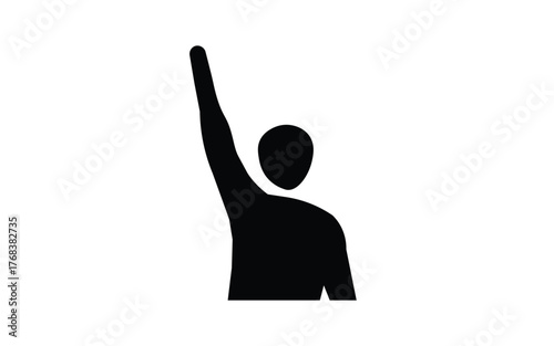 Silhouette of a person raising their arm in a gesture of victory or participation