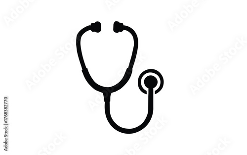 Simple black outline illustration of a medical stethoscope on a white background