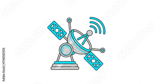 Satellite Dish Antenna Transmitting Wireless Signals Technology Icon Illustration