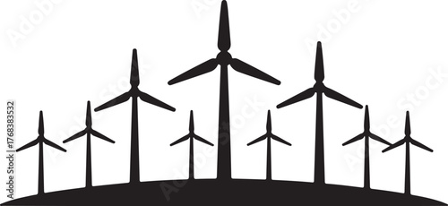 Silhouette icon of a wind energy farm with turbines