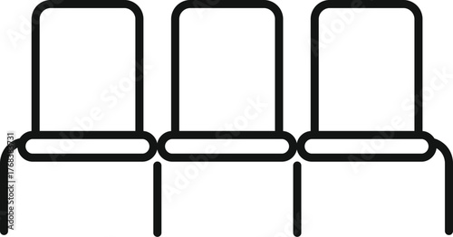 Simple line drawing of three empty chairs, ideal for representing waiting areas, airport lounges, or conference rooms