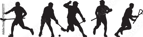 Lacrosse players silhouettes performing various actions