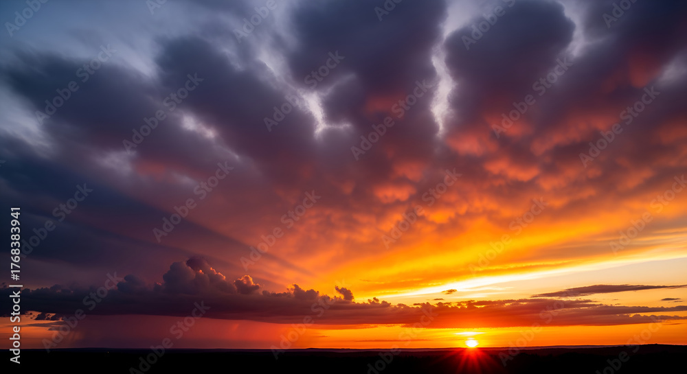 Obraz premium Fiery Sunset Sky with Dramatic Clouds - Landscape Nature