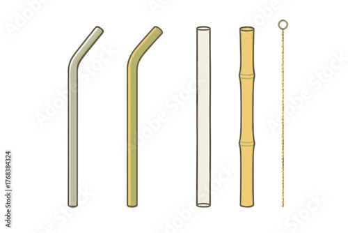 Sustainable reusable drinking straws made from metal, glass, and natural bamboo