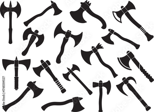 Collection of assorted axes black silhouettes