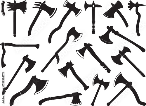 Collection of black axe vector silhouettes