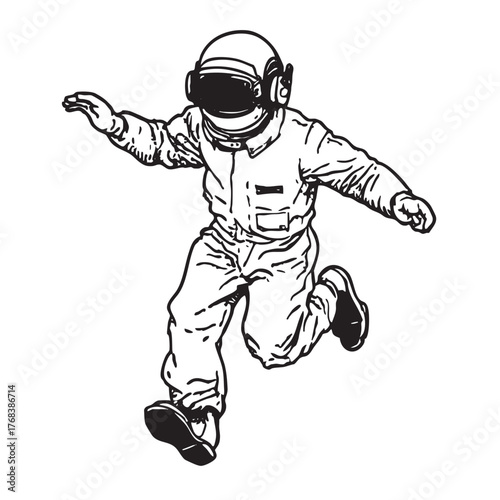 Monochrome sketch of an astronaut in a suit running or floating.