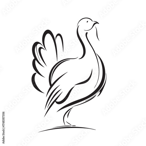 Simple brush stroke sketch of a standing turkey.