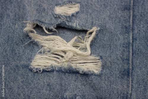 Torn jeans texture showcasing fashionable wear and fabric detailing