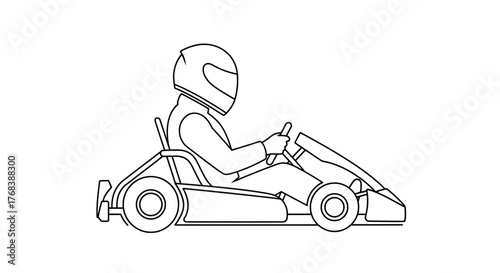 Minimalist Line Art Go Kart Driver Side View Vector Black & White