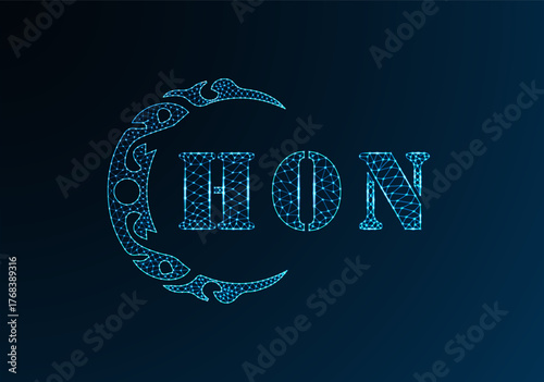 Low poly letter logo HON design. HON letter logo low poly vector design on blue color gradient background. HON logo low poly design