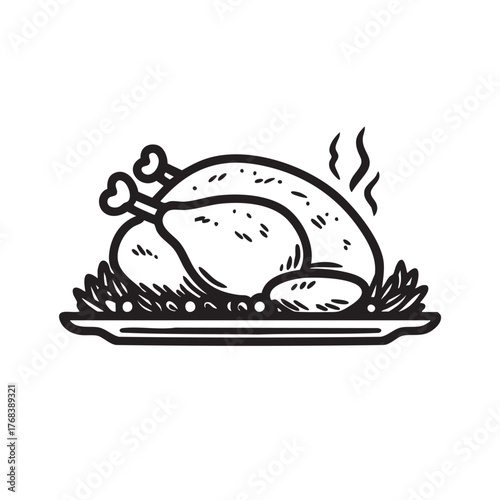 A hot, steaming roasted fowl served on a festive platter.
