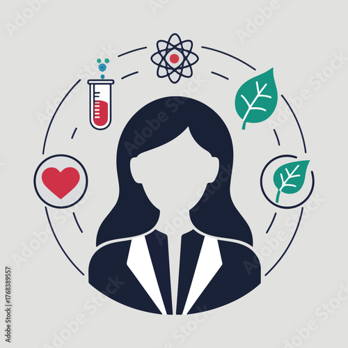 Flat Vector Design for World Science Day — Global Collaboration, Ethical AI, Environmental Research, Sustainable Future, Peace Through Science Concept
