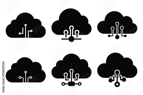 cloud computing silhouette vector icon set. business related icon set