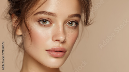 A beautiful portrait of a young woman with natural makeup