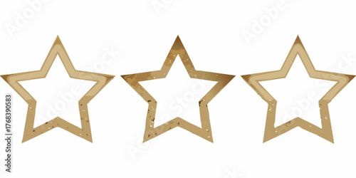 Three empty stylized stars with a vintage textured paper look on a white background