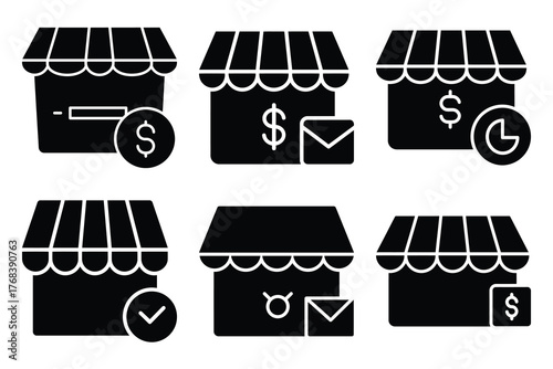 e commerce silhouette vector icon set. business related icon set