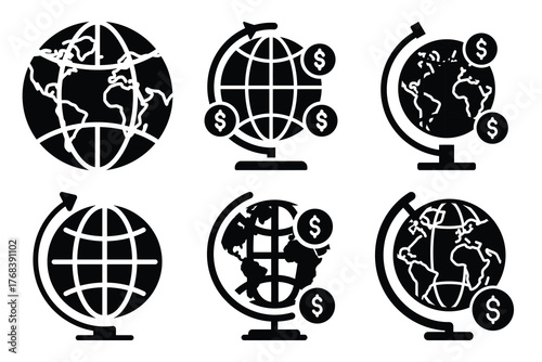 global business silhouette vector icon set. business related icon set