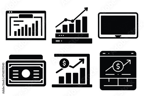 investment portfolio silhouette vector icon set. business related icon set