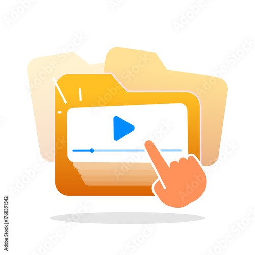 illustration of video folder with play button icon. video access or media library feature in app or website. for UI design, web development, online media platform, digital content management concepts